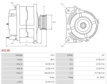 Генератор VOLVO24V 80A  AS A0138 OEM: 1524012, 5010589555, 20409240 - фото 3